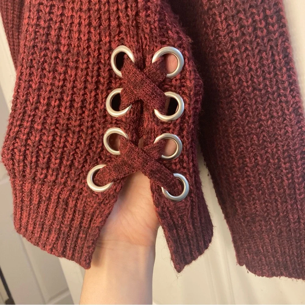 It’s Our Time Burgundy Knit Sweater with Ring Details - Picture 5 of 9